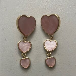 Elegant Gold and Pink Heart Drop Earrings